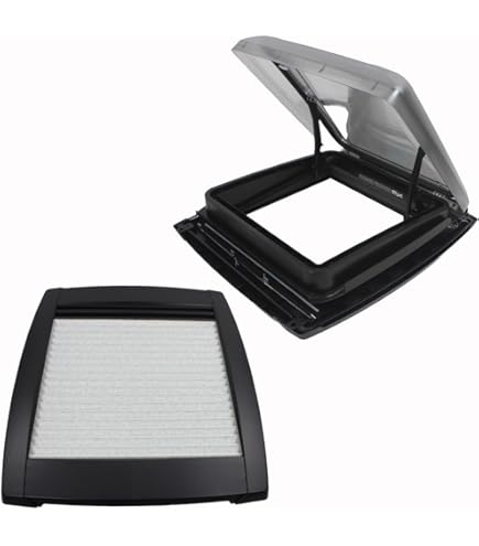 pro-Styling Dakraam, klep, 28x28 cm, voor caravan, camper, caravan boot, grijs, inklapbaar insectenbeschermingsrooster, melkglaskap, UV-bestendig