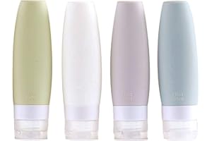 Fezf Bouteille de voyage, bouteille de voyage en silicone anti-fuite 4 pièces, accessoire de voyage pour aéroport, contenant pour crème solaire, shampoing, lotion, gel douche (90 ml)