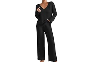 MEAUNZYL Tuta Donna Completo Elegante 2 Pezzi Completi Palestra Donna Girocollo Completo Elegante Set Di Pantaloni a Gamba Larga E Maglione Manica Lunghi Tinta Unita Completi Tuta Abbigliamento Per La Casa