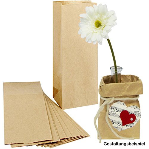 Papier Bodenbeutel klein / mittel, braun, 50 Stück, Größe 10x7x26 cm, unbedruck / natur, Gewicht 70g/m² ✓ lebensmittelecht ✓ Geschenktüten, Kraftpapiertüten, Adventskalender Basteltüten ✓ Papierbodenbeutel / Papierbeutel zum bemalen & basteln ✓ für Lebensmittel: Süßigkeiten, kleine Kekse | Gebäck | Pralinen | Plätzchen | Lebkuchen ✓ Set 50 stk retro Papiertüten unbedruckt zum befüllen | Perfekt für XMAS / Ostern / Vintage / DIY Deko / Christmas Weihnachten | trendmarkt24 23372