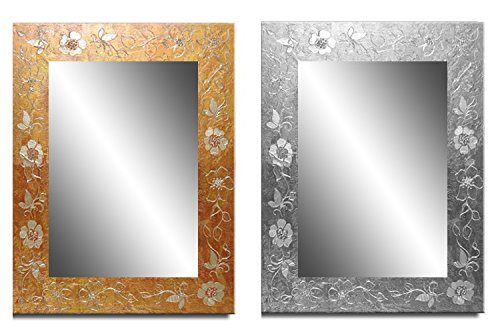 Bilderdepot24 - zeitloser Wandspiegel mit handgearbeitetem Dekorrahmen - Spiegel Blume - ca. 90x70 cm - Gold