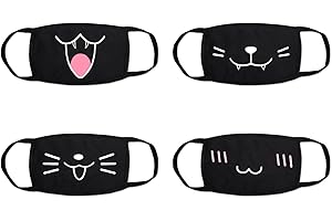 Mis.Moon 4 Pack Mundmaske, Schwarze Masken mit Cartoon Mustern Mundschutz, Staubdichte Mode Mit Niedlicher Muster-Baumwollmaske