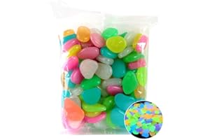 JoyFan Glowing Pebbles Glow in the Dark Stones Rocks Colorful Luminous Cobblestones Gravel Decoration for Garden Pathway Yard Aquarium Fish Tank