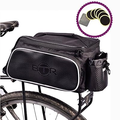 BTR Sacoche de vélo BTR, idéale pour les porte-bagages. Résistante à l'eau. Noire. Capacité de 10 litres. Munie d'un passant pouvant accueillir une lampe ** Avec Rustines BTR pour vélo/bicyclette, Rustines autocollantes (lot de 6) **