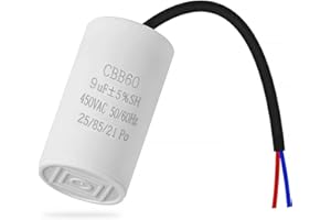 ANGEEK Condensatore di avviamento CBB60 450v 9uf 50/60HZ,condensatore motore,condensatore di soppressione,condensatore microfarad con filo