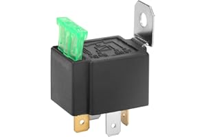 VIKYE Przekaźnik samochodowy, czarny 4-biegunowy, 12 V DC, 30 A, styki zwierne pojazdu, wyposażony w bezpieczniki, włącz / wyłącz, z przekaźnikiem montażowym i bezpiecznikami samochodowymi do zastosowań w pojazdach i akcesoriach do lamp