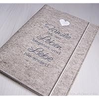 Mutterpasshülle Filz bestickt: Herz . Familie ist, wo Leben beginnt und Liebe nie endet