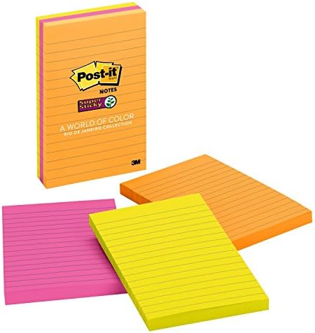 Post-it Super Sticky Notes, 4x6 in, 3 Pads, 2X The Sticking Power, Energy Boost Collection, Bright Colors, Recyclable (660-3SSUC)