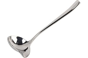 Lwuey Cucharón para Salsa - Acero Inoxidable con Pico Pequeña Vertedor Boquilla Ensaladas Sopa Aderezos Aliños Utensilio Cocina Cena Pulido Espejo Lavavajillas Mango Largo 7,48 Pulgadas Plateado