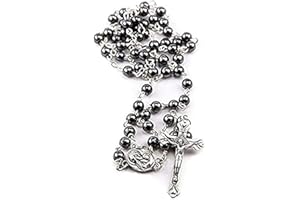 Nazareth Store Hematyt różaniec, koraliki z czarnego kamienia, naszyjnik z jerozolimską świętą ziemią i krzyżem, aksamitna torba na prezent