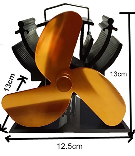 13 cm Höhe, Mini Hitze Powered Ofen FAN für kleine Platz von Holz/LOG Brenner – Umweltfreundlich gold - 4