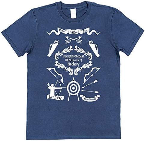 Click My Clobber Mens, T-Shirt, Weekend Forecast 100% Chance of Archery, Navy Blue, L