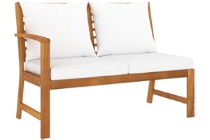 vidaXL Banco de Jardín con Cojines Patio Exterior Decoración Recibidor Asiento Silla Impermeable Duradero Estable 114,5 cm Crema Madera Maciza Acacia