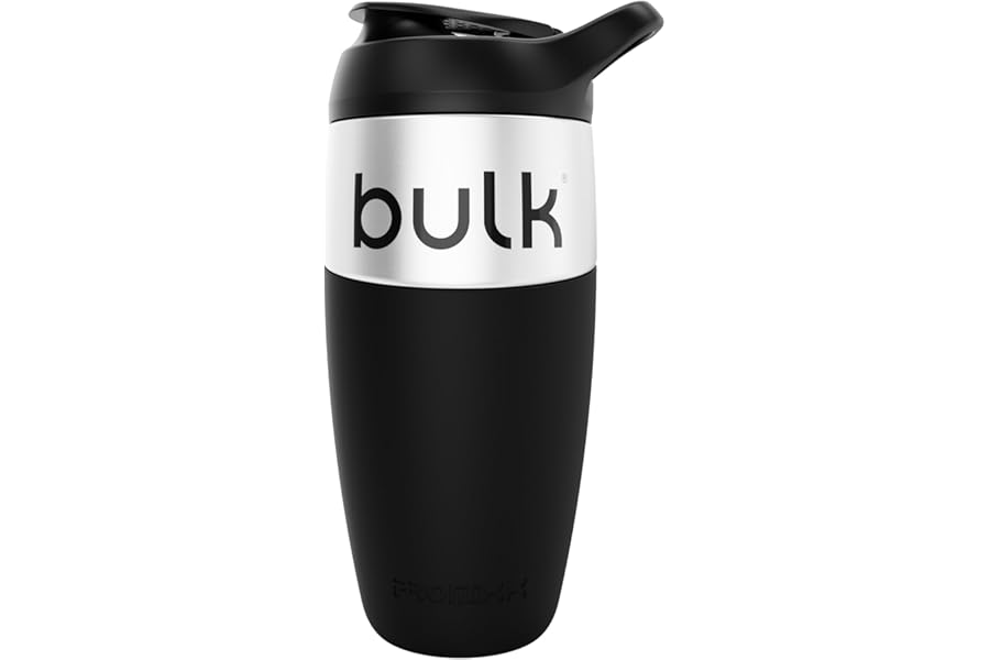 Bulk x Promixx Stainless Steel Shaker | Black | 700 ml | Robust & Leak-proof Design | Snap-Fit Shaker for Perfect Mixes | Non-Slip Coating | Long Lasting