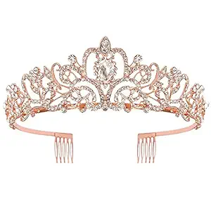 Didder Rose Gold Crystal Tiara Crown Headband Princess Elegant Crown with combs for Women Girls Bridal Wedding Prom Birthday Party