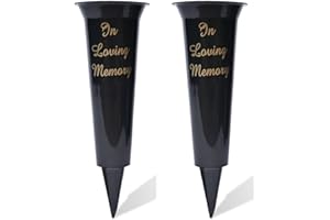 Daisy Dreams Set of 2 In loving Memory Spiked Memorial Grave Flower Vases-Strong Grave Flower Pots, Plastic Spike Grave Ornament for your loved ones (1, Black)