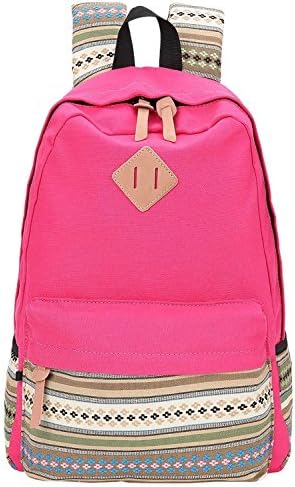 Skyflying Kids Canvas School Backpack Lightweight Waterproof College Bookbag (Pink)