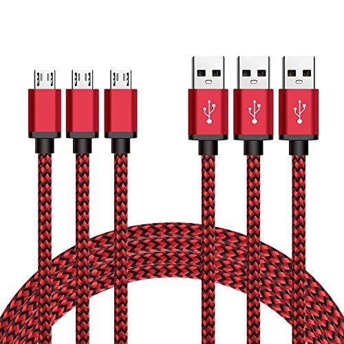 Micro USB Kabel Nylon, BeneStellar (3 Pack 3m) High Speed USB 2.0 A Male auf Micro B Synchronisations und Ladekabel für Android, Samsung, Huawei, HTC, Sony, Nexus, Xiaomi und mehr (Rot 3m)