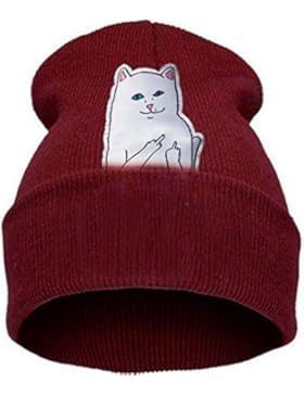 Belsen Damen aufrecht Mittelfinger Katze hiphop Beanie Strick Mütze Skull Cap