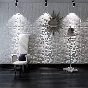 Golden Cart 3D Wall Panels I 3D Wall Tiles for Home D cor Office I Embossed and Paintable I White Diamond Design I Panel Size 20