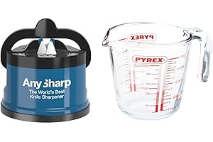 AnySharp Knife Sharpener with PowerGrip, Blue, One Size & Pyrex P586 Measuring Jug, 500 ml