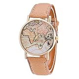 Damen Uhren, Damen Armbanduhren Ultra Dünne Unisex Analoge Quarz Armbanduhr,Frauen Weltkarte Lederband analoge Quarz-Armbanduhr,Einfache Armbanduhr für Frauen (beige)