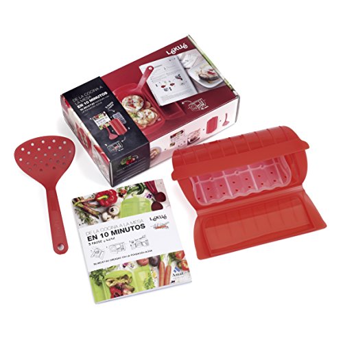 Lekue - Estuche de vapor, Con bandeja y kit 10' en Español, Rojo, 1 - 2 personas (650 ml)
