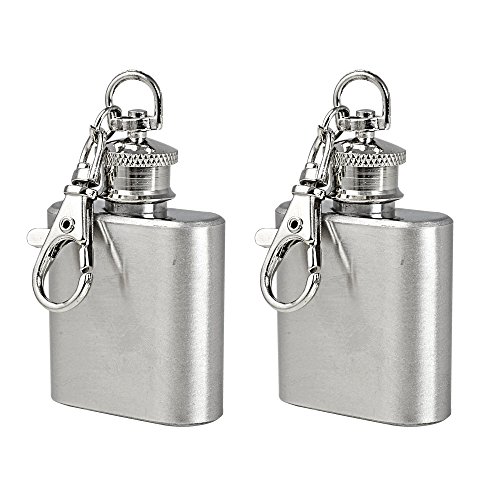 2X MENGS® 1 Unze Flachmann mit Schlüsselanhänger für besonderen Anlässen(Hochzeit, Sport, Golf), hochglanzpoliertem Edelstahl, mini Whisky Liquor Vodka Alcohol Hip Flask