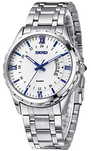 Inwet Herren Klassiker Quarz Armbanduhr mit Datum Anzeigen,Wei Zifferblatt Analoge Anzeigen und Silber Edelstahl Armband Inwet Herren Klassiker Quarz Armbanduhr mit Datum Anzeigen,Wei Zifferblatt Analoge Anzeigen und Silber Edelstahl Armband