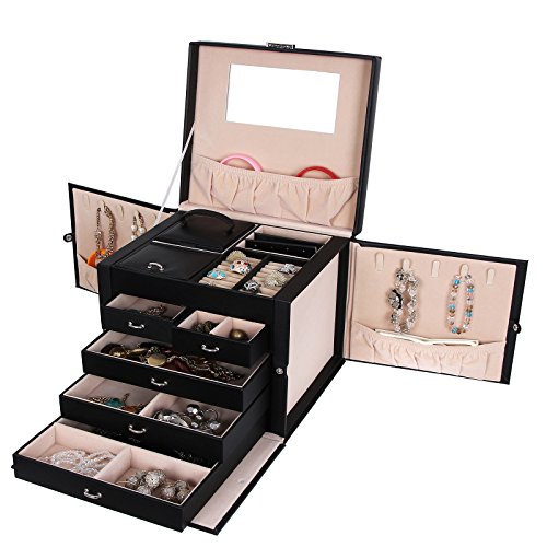 Songmics XXL Schmuckkästchen abschließbar mit spiegel Schublade und Mini-Box 5 Schichten mit 5 Schubladen Schwarz JBC05B - 3