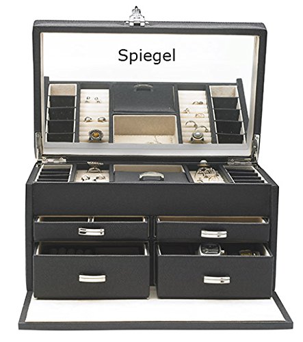 Großer Schmuckkoffer Deluxe mit Zahlenschloss und großem Spiegel schwarz 35 x 22 x 19 cm NEU - 7