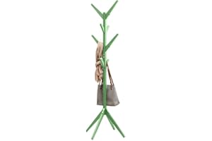 BAKAJI Attaccapanni Appendiabiti di Design a Piantana Da Terra In Legno di Pino con 8 Ganci Appendi Abiti e Base a 4 Piedi Design Moderno Colore Verde Dimensioni 175 x 58 cm