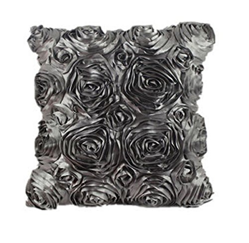 Tonsee Elegante 3D Rose Stickerei Satin Stoff Kissen Fällen Kissen Startseite (grau)
