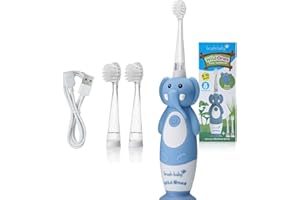 ‎BRUSH-BABY Brush-Baby WildOnes Kinder Elektrische Wiederaufladbare Zahnbürste Elefant, 1 Griff, 3 Bürstenköpfe, USB-Ladekabel, für Alter 0-10 (Elefant) Elephant