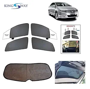 Kingsway Half Magnetic Sun Shades/Curtains for Cars with Rear Windshiled for Honda City (Model Year : 2009-2013) (Set of 5, Half Cut, Cotton Mesh Fabric)