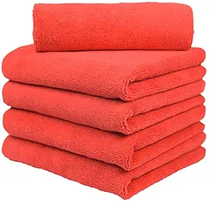 Auto Hub Microfiber Car Cleaning Cloths, 4Pcs 40x40cms 250GSM Red Color Highly Absorbent, Lint and Streak Free, Multi -Purpose Wash Cloth for Kitchen, Car, Window, Stainless Steel