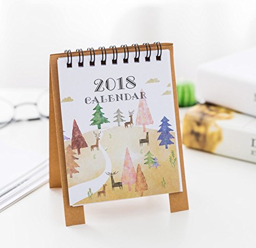Download MKILJNH Moderne Simple Calendrier Forêt Mignon Animal de Bande Dessinée Bureau Calendrier Calendrier Flip Stand Table Planificateur de Bureau