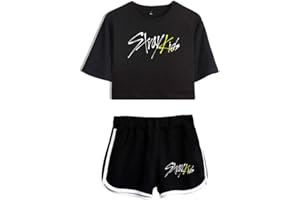 ENJOYYOURLIFE KPOP Stray Kids Conjuntos Deportivos para Mujer Album MIROH Chándales Deportiva Camiseta y Pantalones Cortos Cuello Redondo Crop Top Deportiva Corto T-Shirt Verano para Yoga Fitness