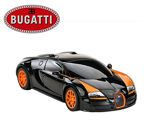 Bugatti Veyron Remote Control Car for Kids â€“ PL611 Electric Radio Controlled Bugatti Veyron 16.4 Grand Sport Vitesse RC Car â€“ Indoor Bugatti RC Car â€“ Official 1:24 Model â€“ RTR, EP (Black/Orange)
