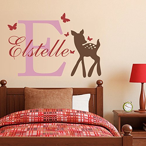 Personalized Name Decal Children Name Wall Decal Nursery Deer Wall Sticker Vinyl Butterfly Decal Kid Room Wall Art Decor by WallsUp