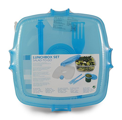 ❤️ Salat-Box 1,5l ❉ Lunchbox ❉ Salat to go ❉ mit Kühlakku, Besteck und Dressingbecher ❉ absolut dicht ❉ in den Trendfarben 2017 (hier Blau)