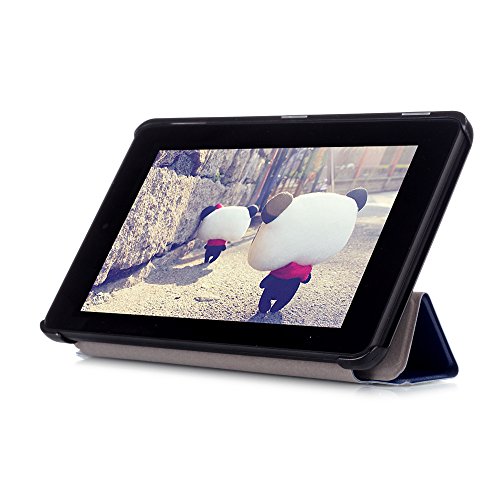 Fire 7 Lederhülle, G-i-Mall Dunkelblau Ultraslim PU Leder Hülle Etui Filp Folio Schutz Tasche Cover Case mit Standfunktion für Amazon Fire 7 Zoll Tablet (5. Generation, 2015 Modell) - 4