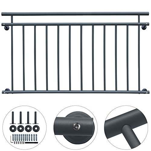 V2Aox Französischer Balkon Geländer Balkongeländer 90 x 100-156 cm Schwarz Weiß Anthrazit, Colour:Black;Size:156 x 90 cm