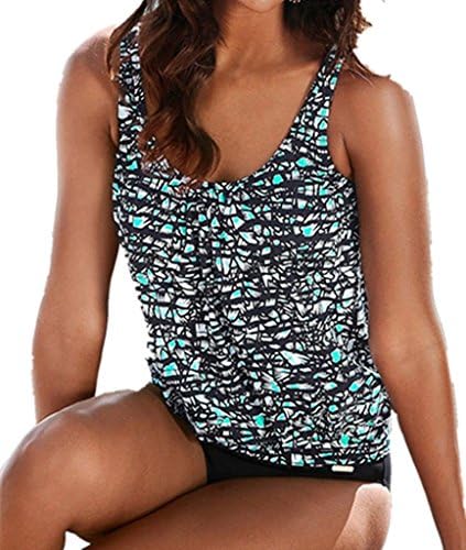 AHOOME Women Two Piece Swimwear Sporty Tankini Set Printed Floral Casual Beachwear Swimming Costume