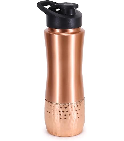 Bouteille D'eau En Cuivre Ayurvédique 1L - Design Floral - Mudra - Parfaite Pour Les Cadeaux Bien-être