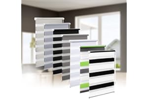 Eurohome Doppelrollo Klemmfix ohne Bohren, Duo Rollo,80cm x 150cm (Stoffbreite 76 cm) Weiß+Schwarz Transparentes und undurchsichtiges Sichtschutz Rollo mit Klemmträgern für Fenster und Türen