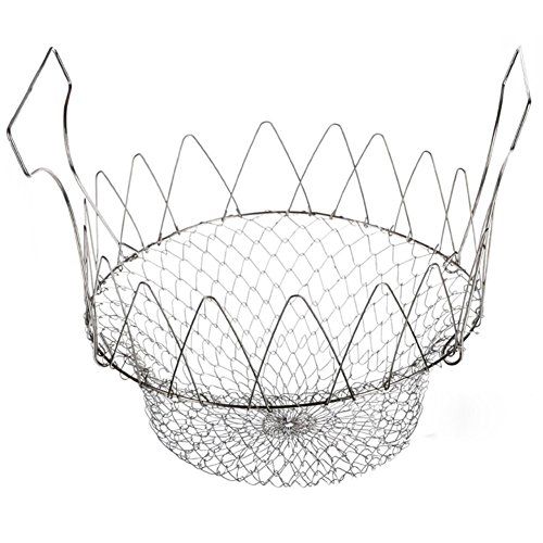 Fry French Chef Basket von aiqi, faltbar Dampf Spülen Zugentlastung Magic Resteschale Edelstahl Net Korb für Küche Kochen - 2