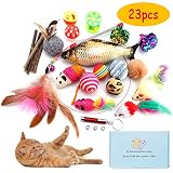 GaiusiKaisa Katzenspielzeug Set 23 Stücke Lustige Ausübung Katze Interaktives Spielzeug Kätzchen mit Matatabi, Federn, Katzenangel,Bällen, Spielmäuse, Fisch,Laser-Pointer für Katze mit Box