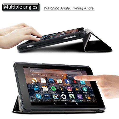 Hülle für Fire HD 8 (8-Zoll-Tablet, 7. Generation – 2017), Infiland Ultra Dünn Tri-Fold Smart-Muschel PU Leder Ultra Schlank Superleicht Ständer Smart Shell Cover Schutzhülle Etui Tasche für Fire HD 8 (8-Zoll-Tablet, 7. Generation – 2017)(mit Auto Schlaf / Wach Funktion)(Schwarz) - 3
