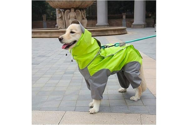 Bhumi Enterprises Dog Raincoats Rain Snow Coats Waterproof Clothing 4 Four Legs Raincoat Full-Cover Dogs Hooded Poncho (Neon Green) (32)